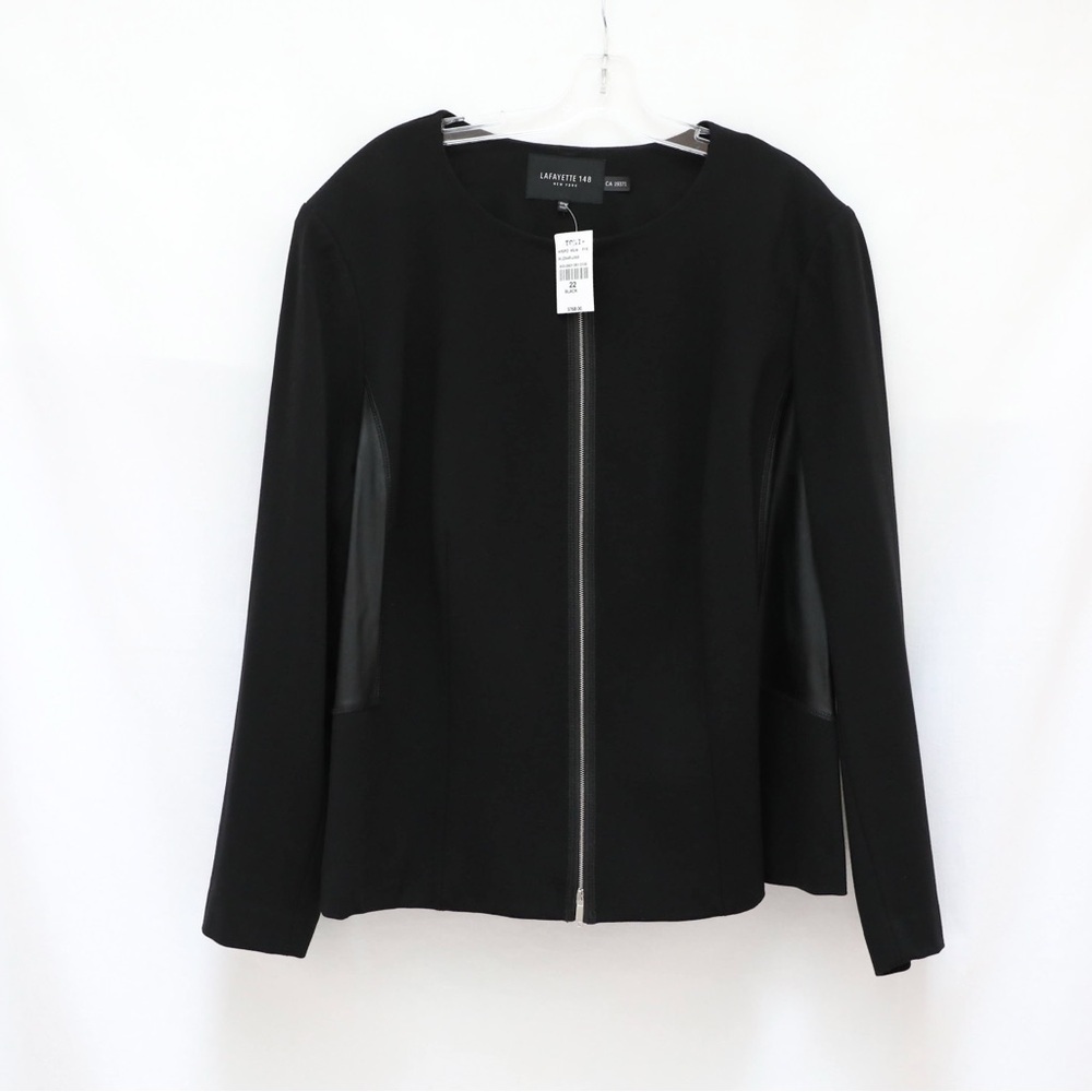 NWT Lafayette 148 Jacket black short stretch 22W size trendy moto new full zip